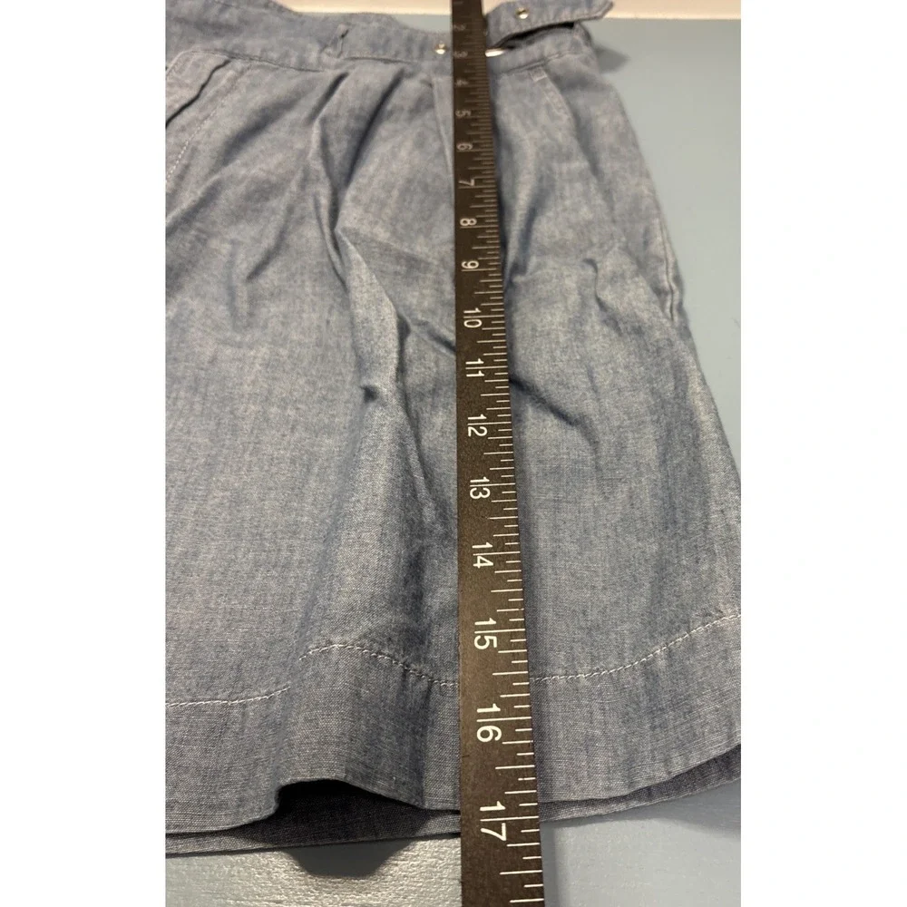 Ralph Lauren Sz 14 Pleated Chambray High Rise Adjustable Cross Belted Mom Shorts